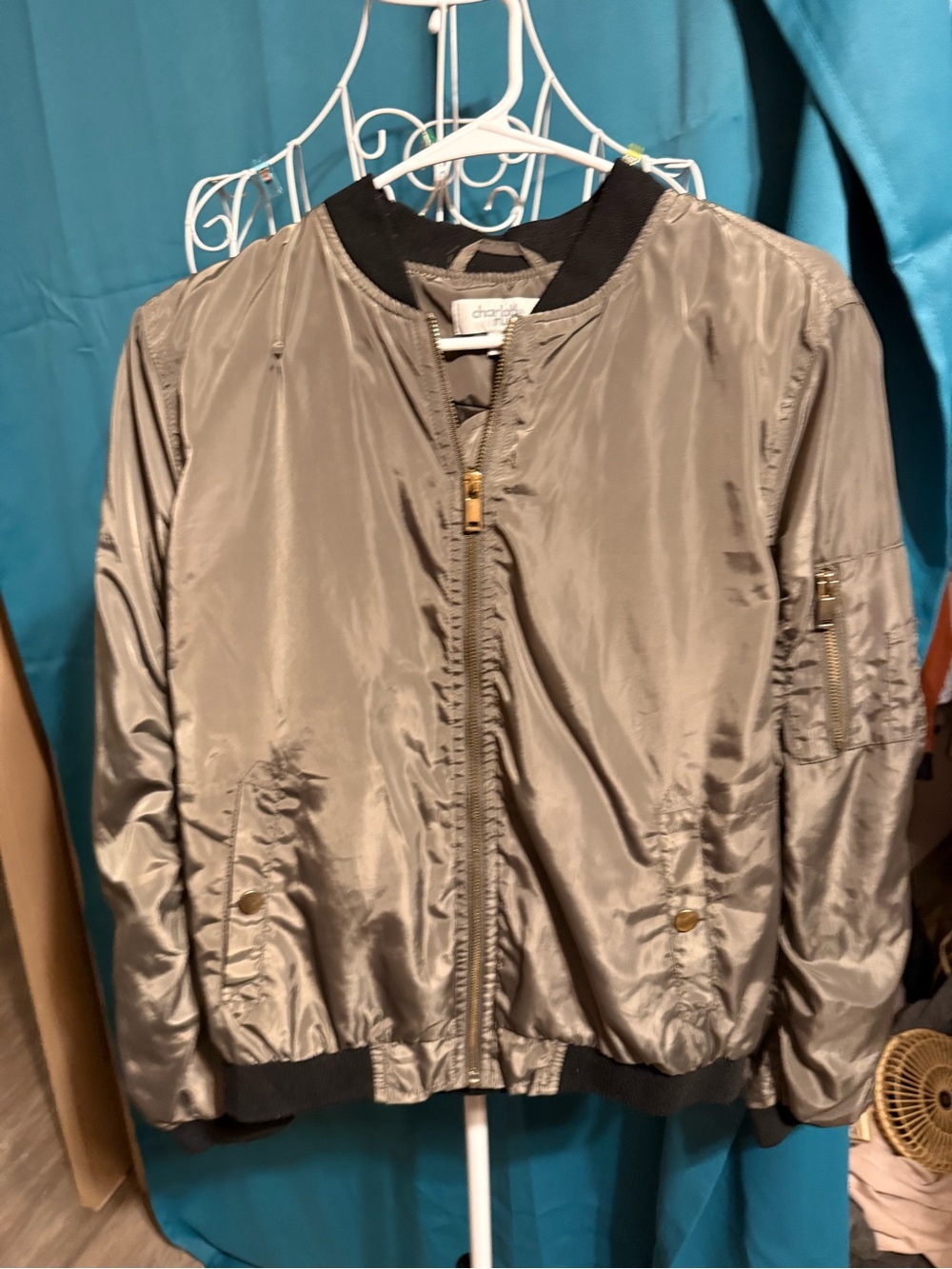 Charlotte Russe Metallic Silver Bomber Jacket